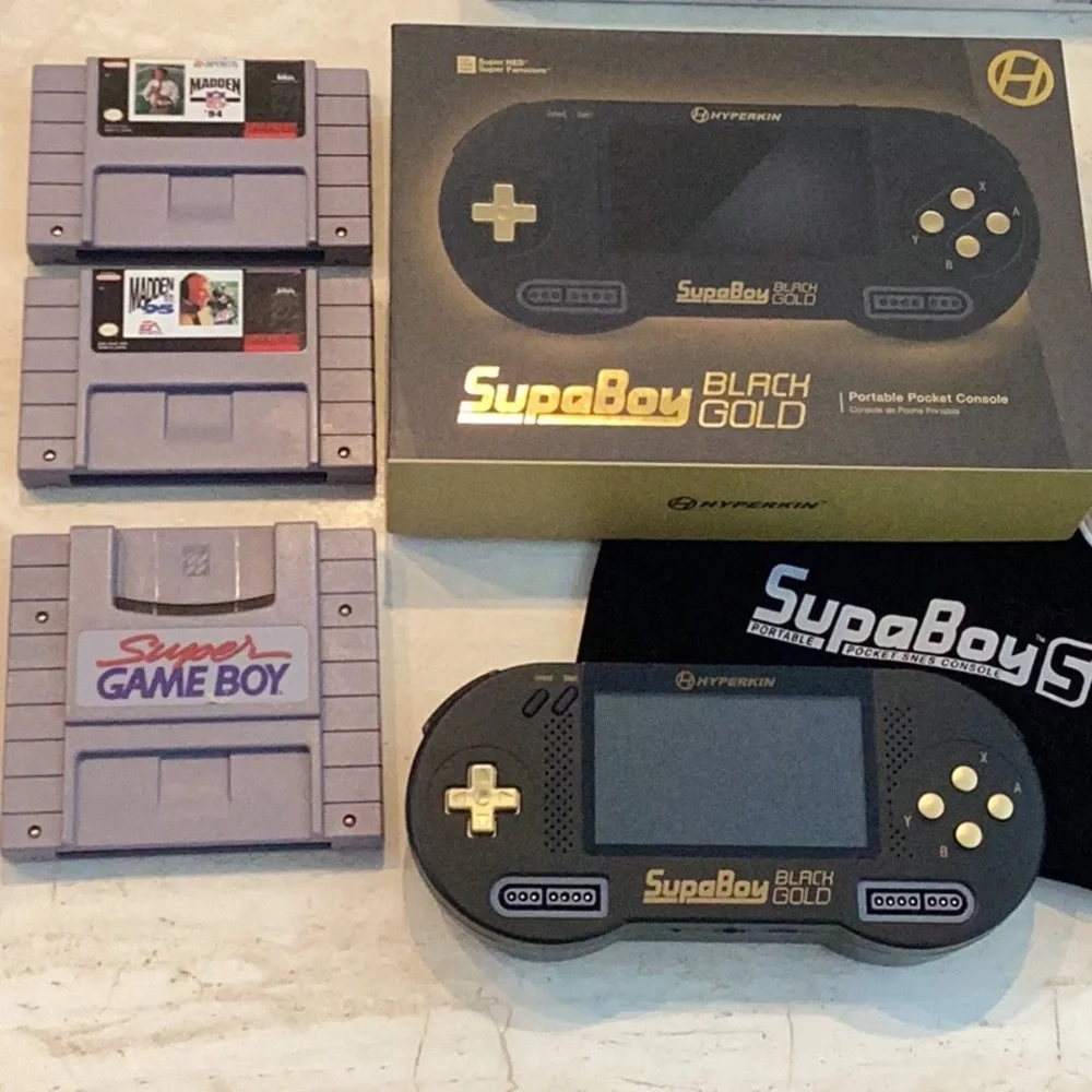 Hyperkin Supaboy Black Gold Portable Pocket Console Nintendo SNES Games Gameboy